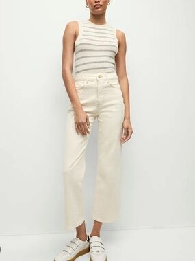 NWT Veronica Beard Dylan High Rise Straight Leg Ankle Jeans Ecru Ivory 28